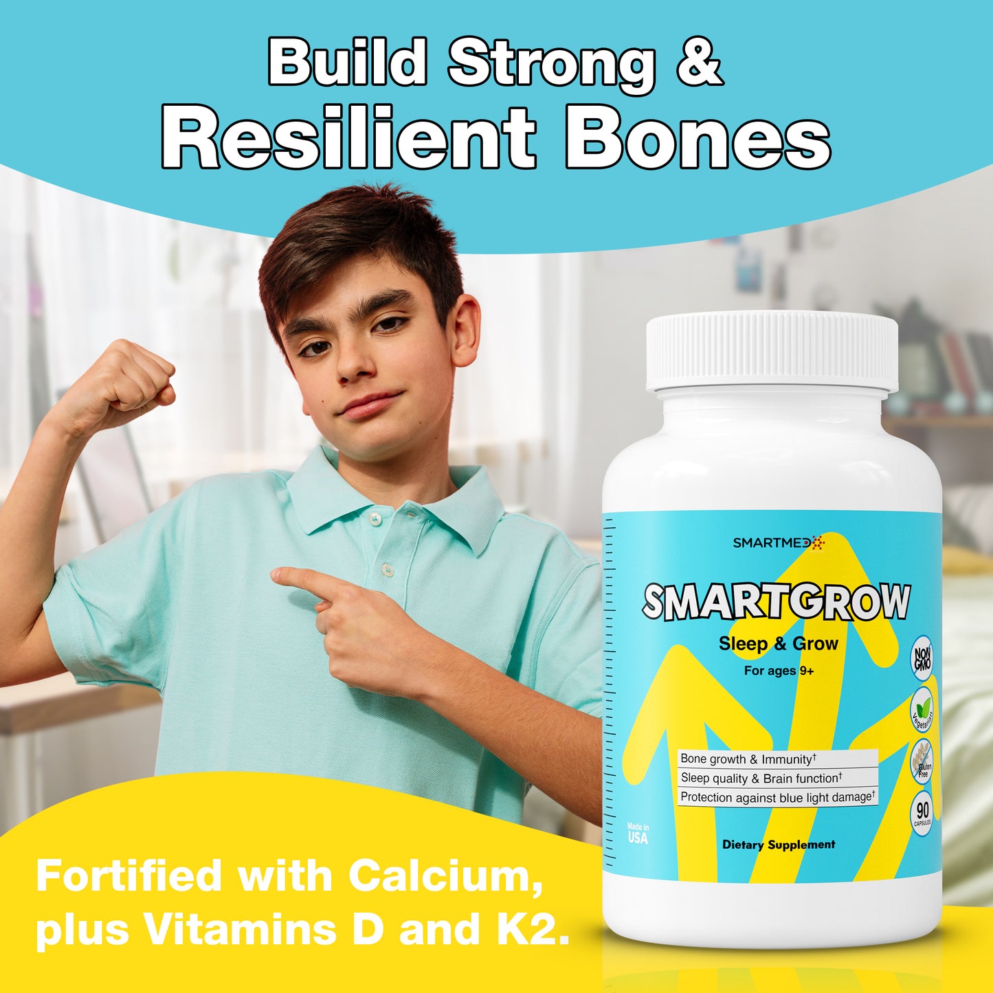 SMARTGROW 5-in-1 Maximum Height Growth Vitamins - Sleep Aid, Immunity Support, Eye Health, Brain Function