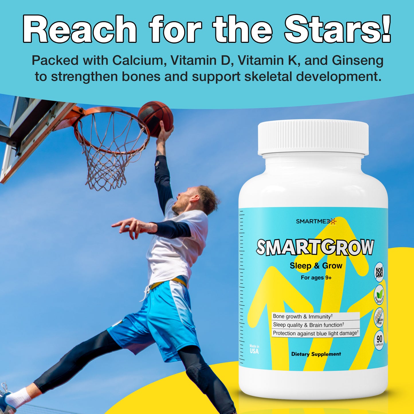 SMARTGROW 5-in-1 Maximum Height Growth Vitamins - Sleep Aid, Immunity Support, Eye Health, Brain Function