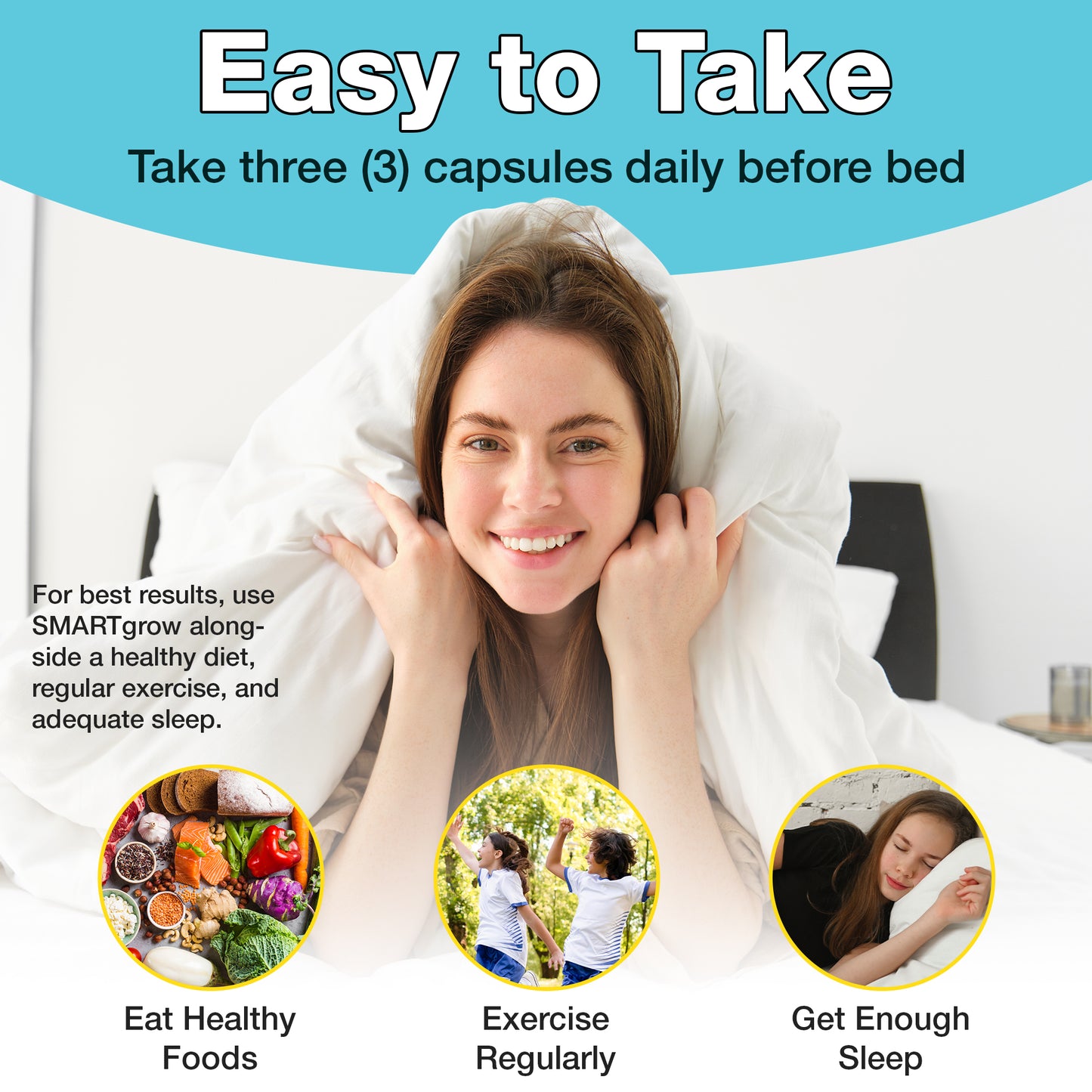 SMARTGROW 5-in-1 Maximum Height Growth Vitamins - Sleep Aid, Immunity Support, Eye Health, Brain Function