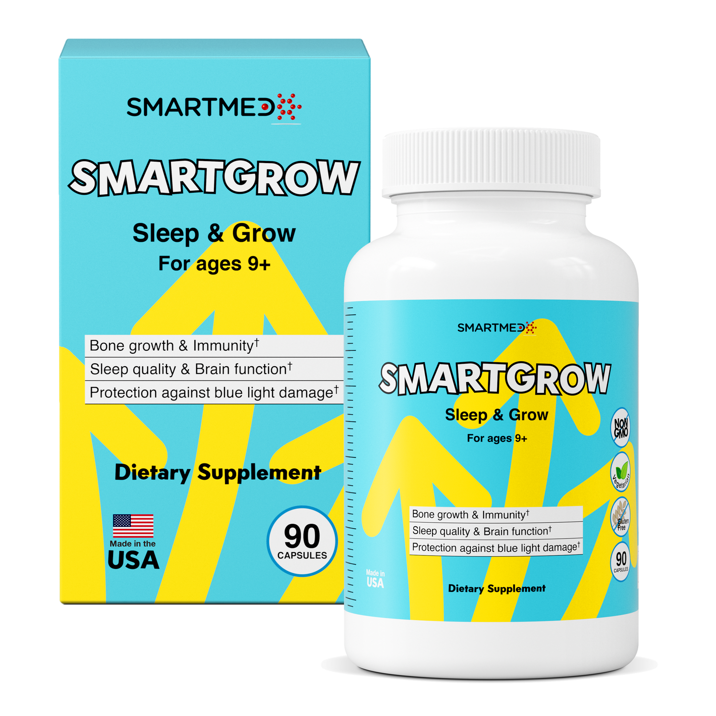SMARTGROW 5-in-1 Maximum Height Growth Vitamins - Sleep Aid, Immunity Support, Eye Health, Brain Function