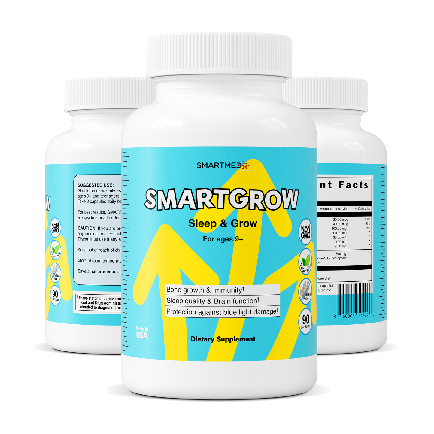 SMARTGROW 5-in-1 Maximum Height Growth Vitamins - Sleep Aid, Immunity Support, Eye Health, Brain Function
