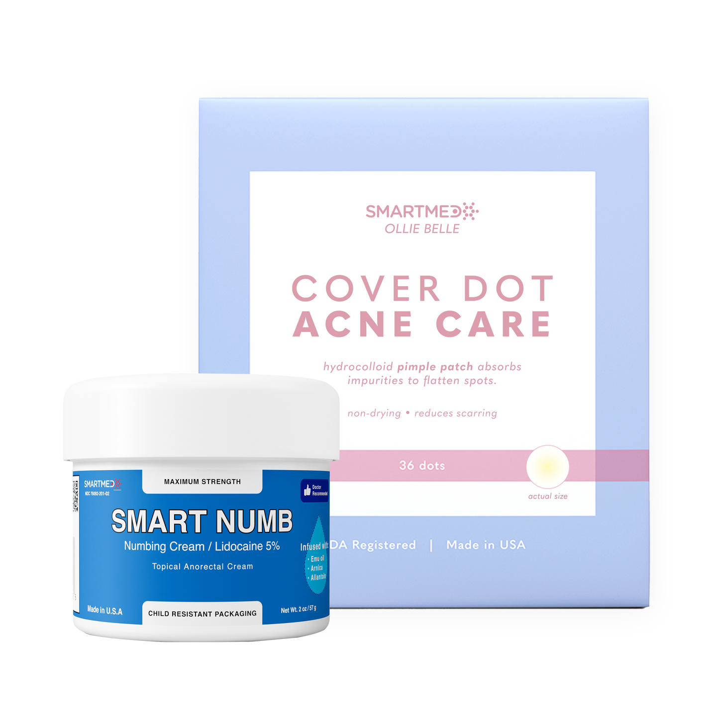 SmartMed Skincare Duo: SmartNumb 5% Lidocaine Cream + Cover Dot Acne Care