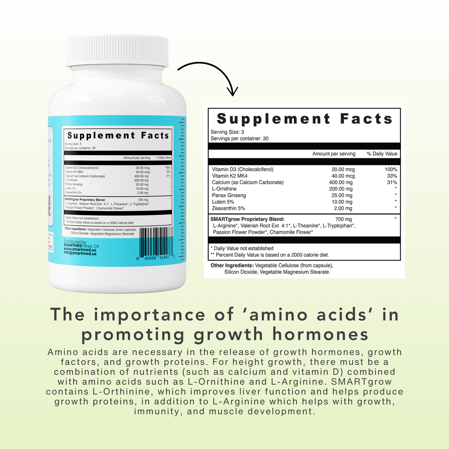 SMARTGROW 5-in-1 Maximum Height Growth Vitamins - Sleep Aid, Immunity Support, Eye Health, Brain Function