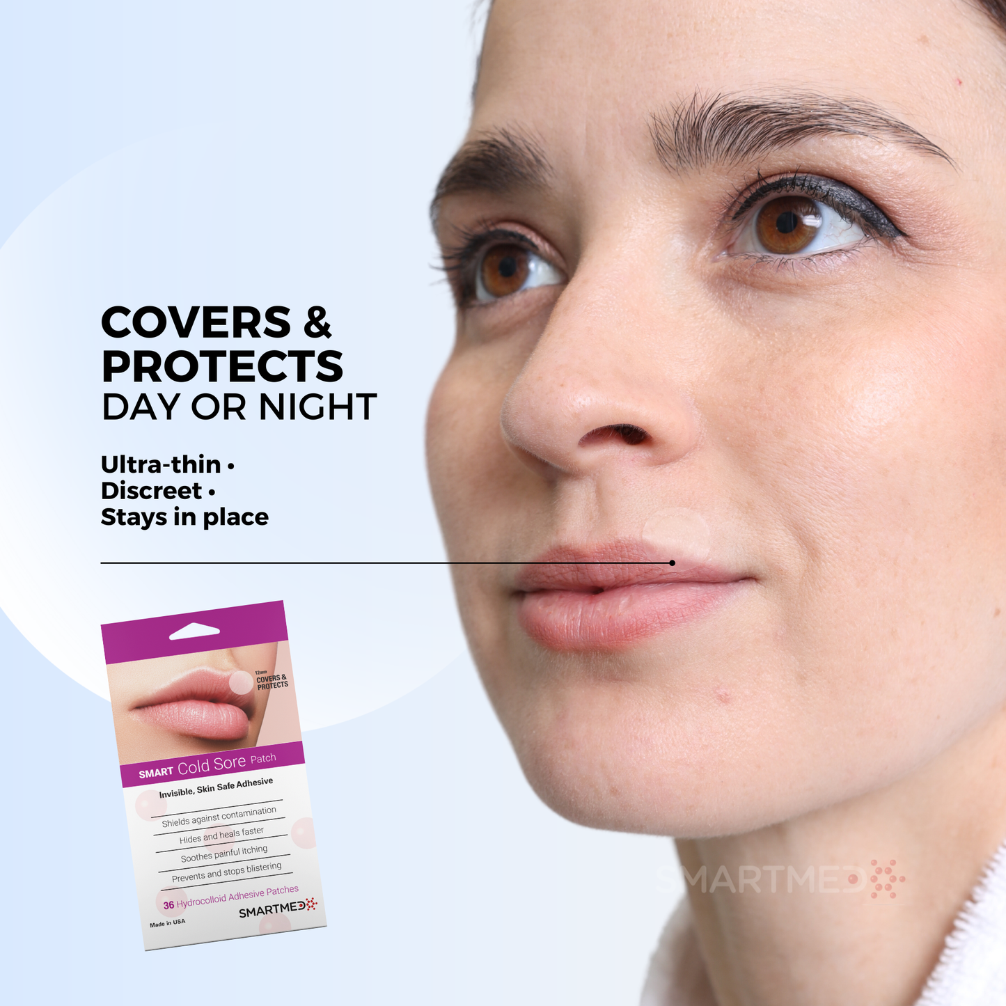 SMART Cold Sore Patch Duo (60 Patches) – 15mm Large + 12mm Original | Ultra-Thin Hydrocolloid Covers for Lip Protection, Discreet