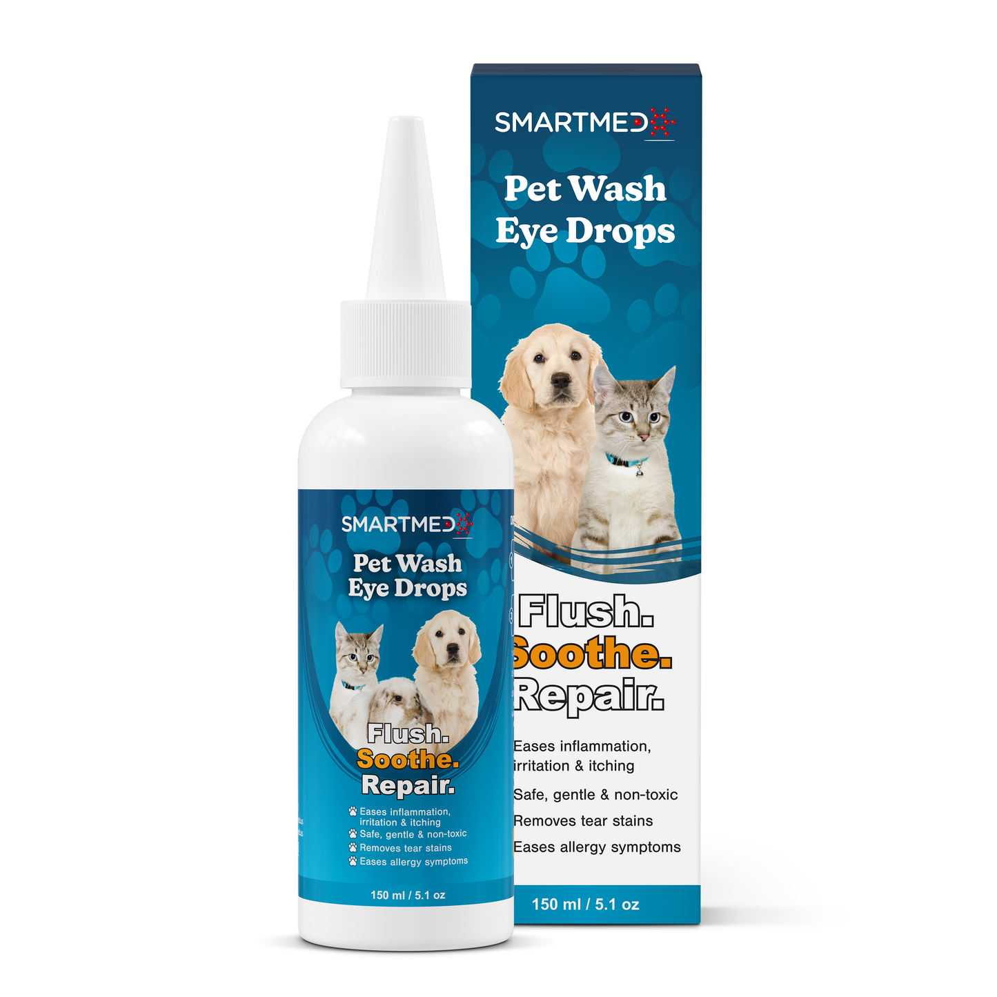 Pet Eye Wash – Gentle Rinse for Dogs, Cats, All Animals | Soothes, Cleans & Hydrates | 5.1 oz