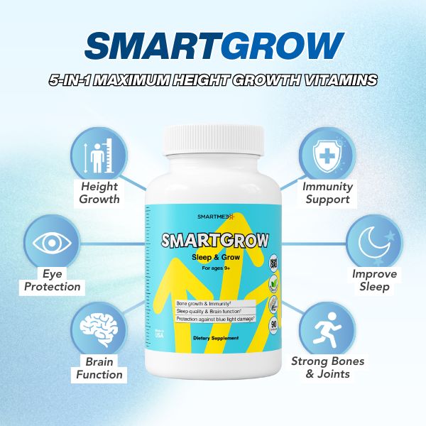 SMARTGROW 5-in-1 Maximum Height Growth Vitamins - Sleep Aid, Immunity Support, Eye Health, Brain Function